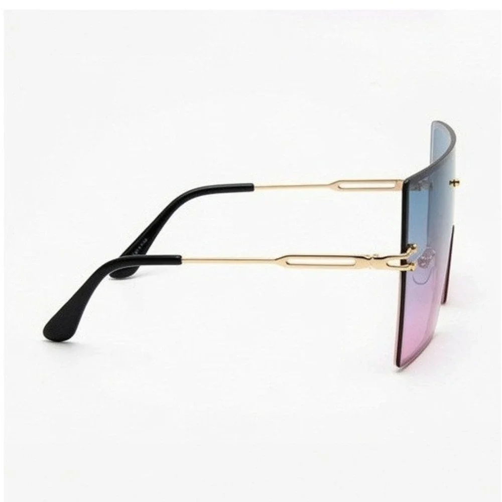 Womens Oversized Rectangular Sunglasses Blue Pink Gradient Gold Frame Female New